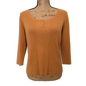 Vintage 90s St. John's Bay Henley Top Ribbed 3/4 Sleeve Yellow Size Large‎